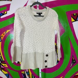 Sabrina Lauren, Cream Textured Crew Neck Sweater with Ribbed Hem. Size Small.